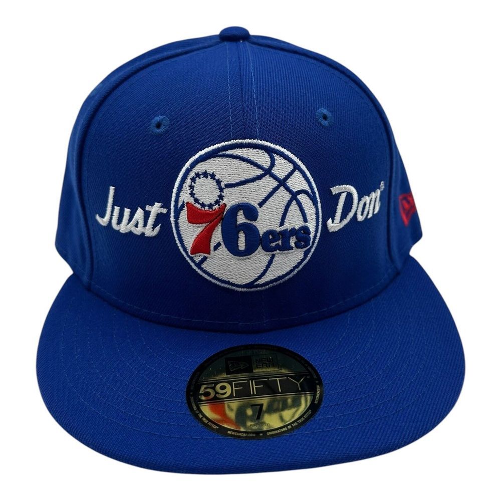 New Era X Just Don Philadelphia 76ers Hat Cap Size 7 Blue 59Fifty Fitted NBA